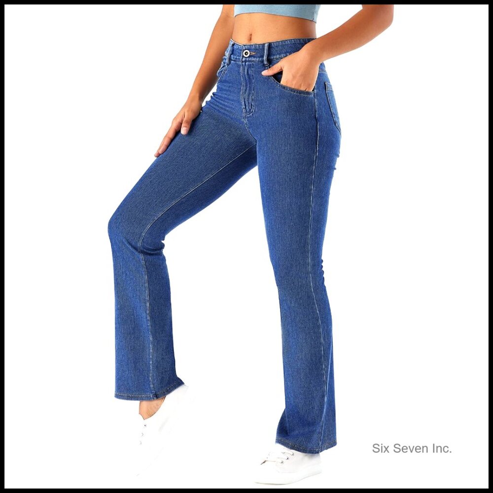 High Waisted Bootcut Jeans Soft Stretch Fabric Straight Leg Fit Jeggings Comfort